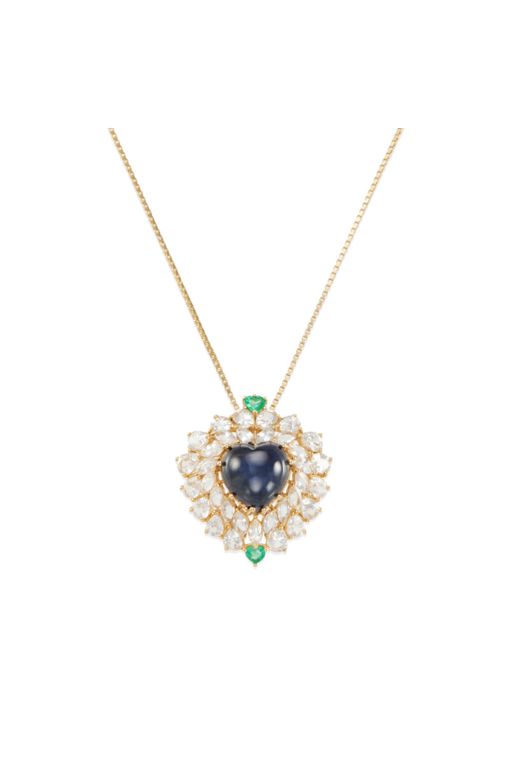 14k Gold Sapphire and Emerald Pendant Necklace