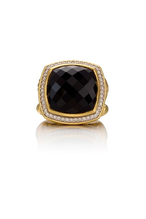 18k Gold Onyx and Diamond Ring