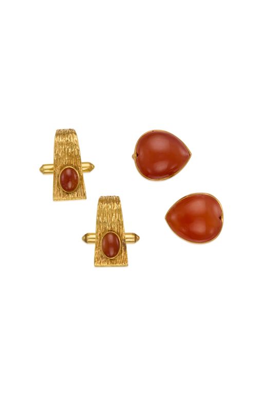 Two Pairs of 14k Gold Carnelian Cufflinks