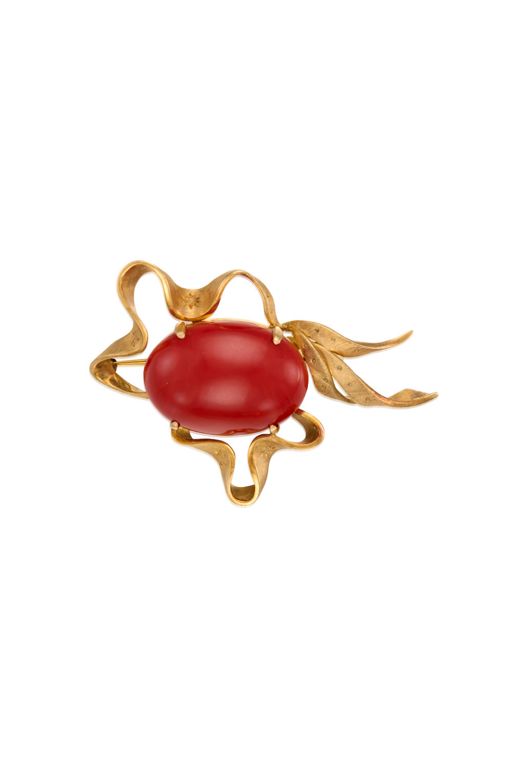 14k Gold Coral Brooch