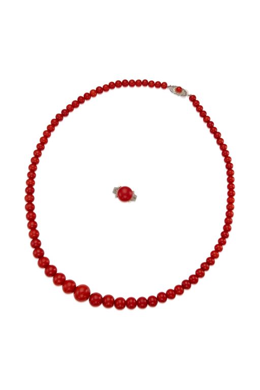 10k Gold and Silver Coral and Stone Jewelry Set