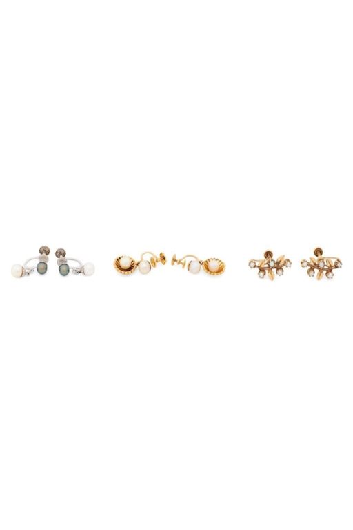 Three Pairs of 14k Gold Pearl Earrings