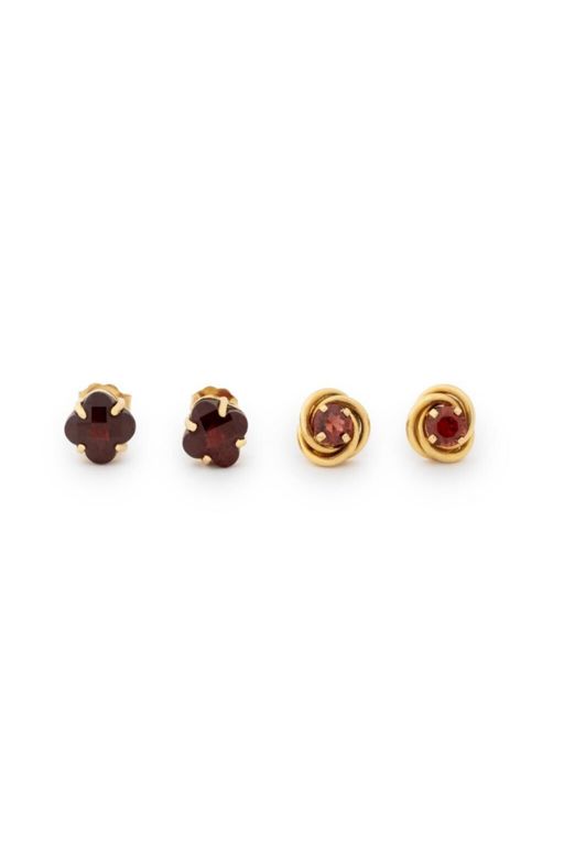 Two Pairs of 14k Gold Garnet Earrings
