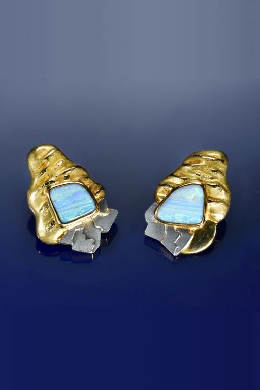 18k Yellow and White Gold Opal Earrings