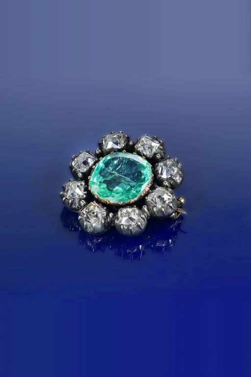 Emerald and Diamond Brooch