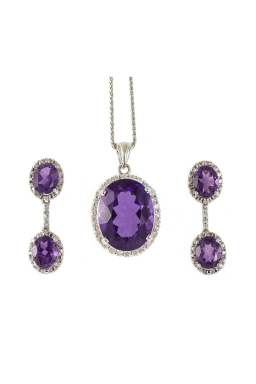 14k Gold Amethyst and Diamond Jewelry Set