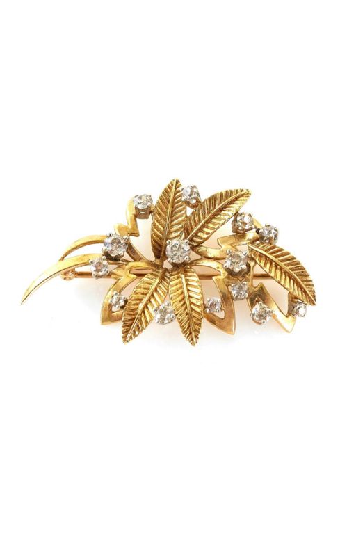 14k Gold and Platinum Diamond Brooch