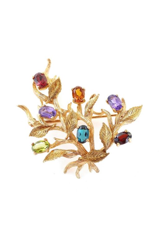 14k Gold Multi-Gem Brooch