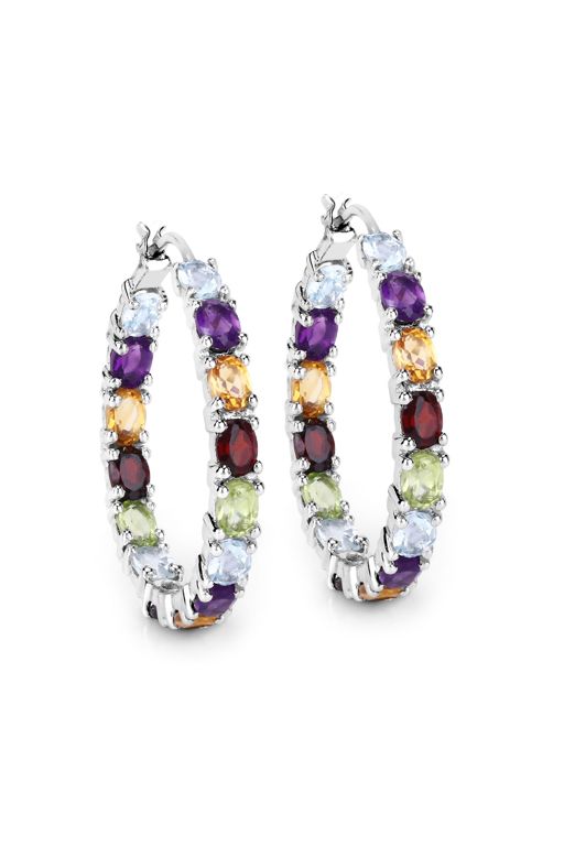 Pair of Sterling Silver Multi-Gem Earrings