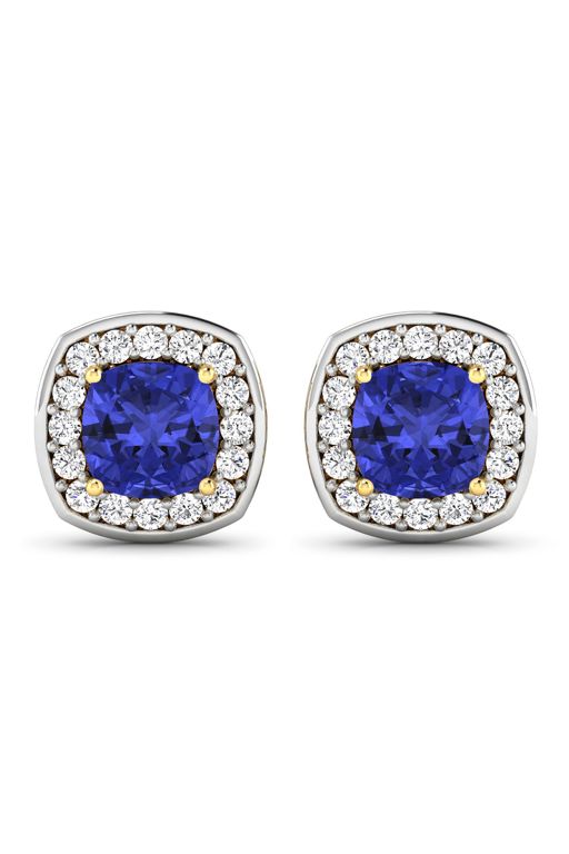 Pair of 14k Gold Tanzanite and Diamond Earrings