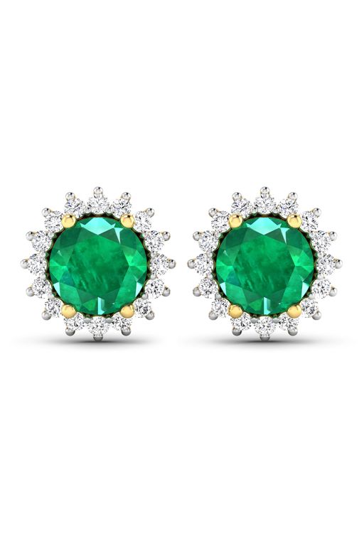 Pair of 14k Gold Emerald and Diamond Earrings