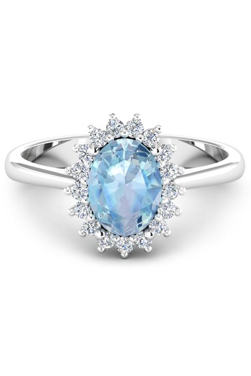 14k White Gold Aquamarine and Diamond Ring
