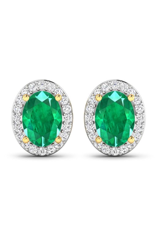 Pair of 14k Gold Emerald and Diamond Earrings