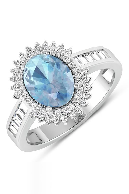 14k White Gold Aquamarine and Diamond Ring