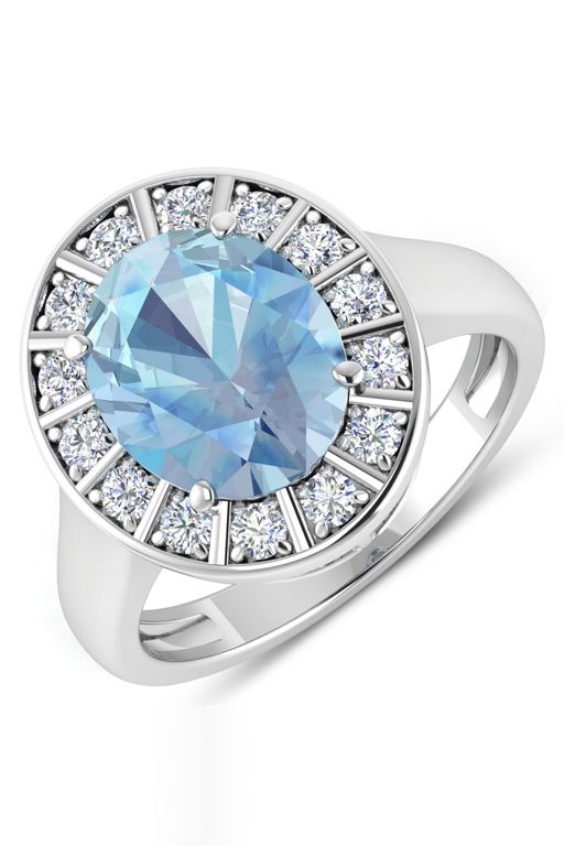 14k White Gold Aquamarine and Diamond Ring