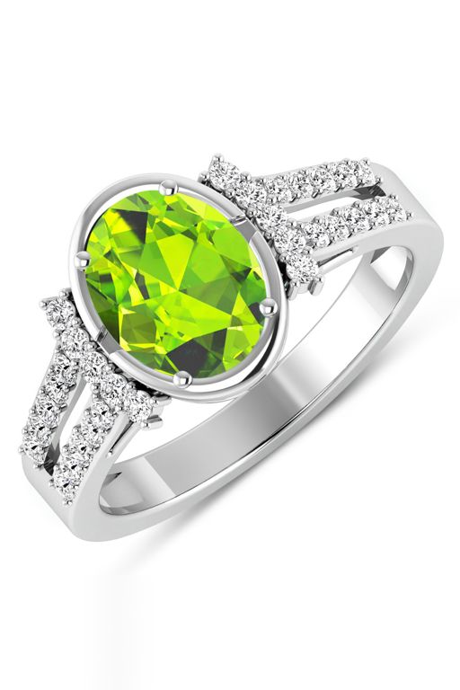 14k White Gold Peridot and Diamond Ring