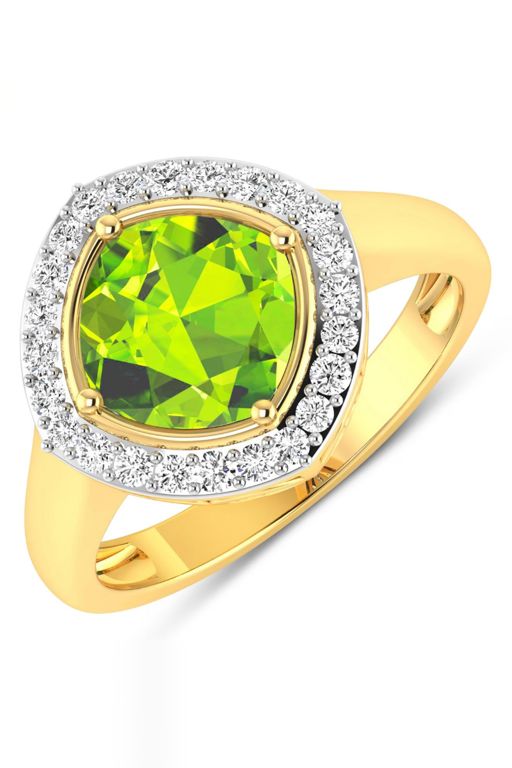 14k Gold Peridot and Diamond Ring