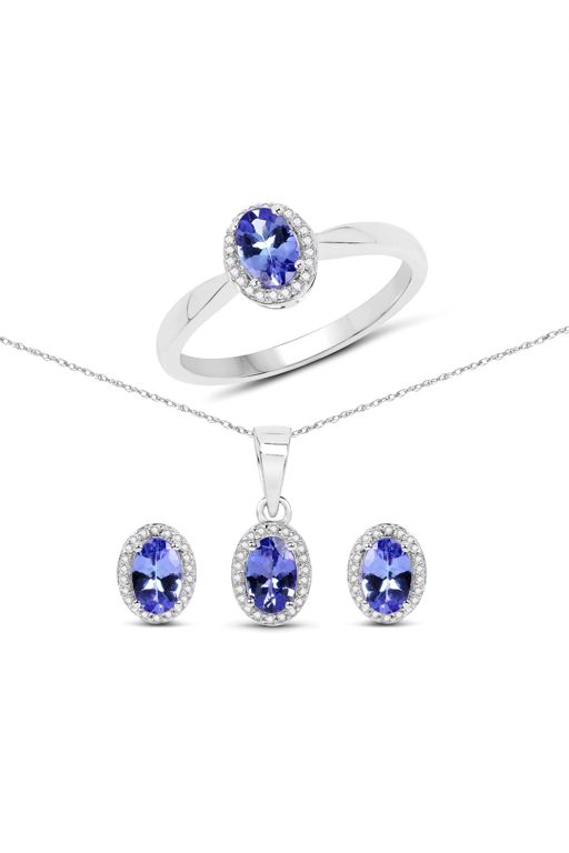 Sterling Silver Tanzanite and Sapphire Jewelry Set