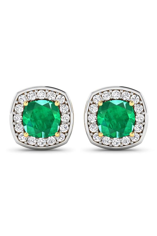Pair of 14k Gold Emerald and Diamond Earrings