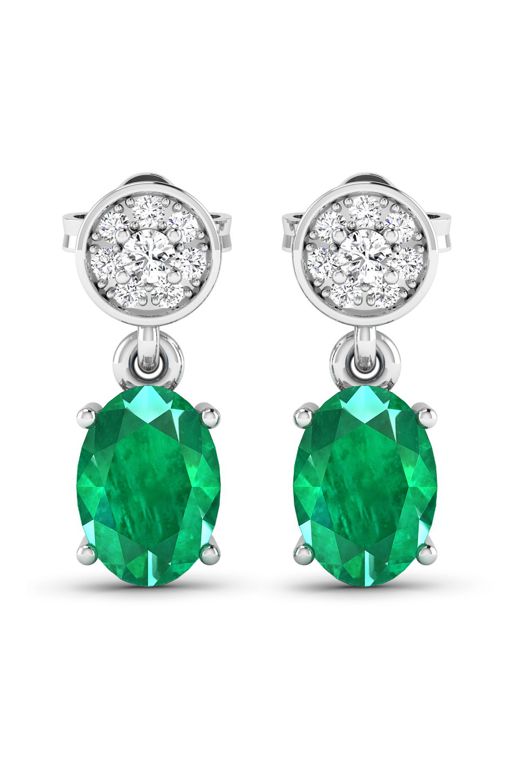 Pair of 14k Gold Emerald and Diamond Earrings
