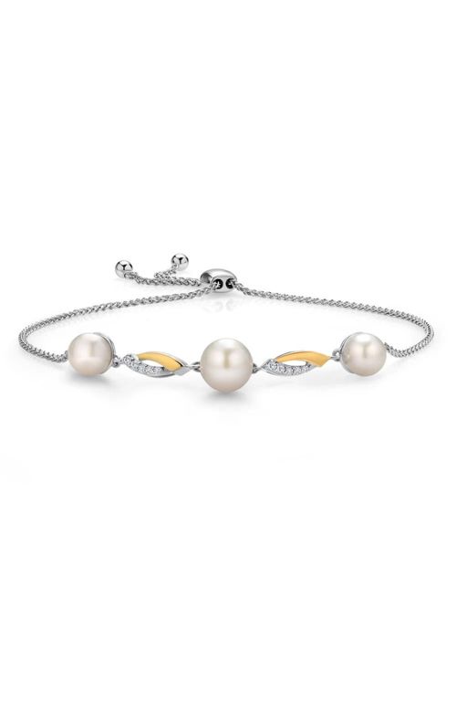 Gold, Sterling Silver Pearl and Diamond Bracelet