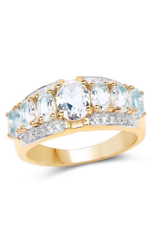 Sterling Silver Aquamarine and Diamond Ring