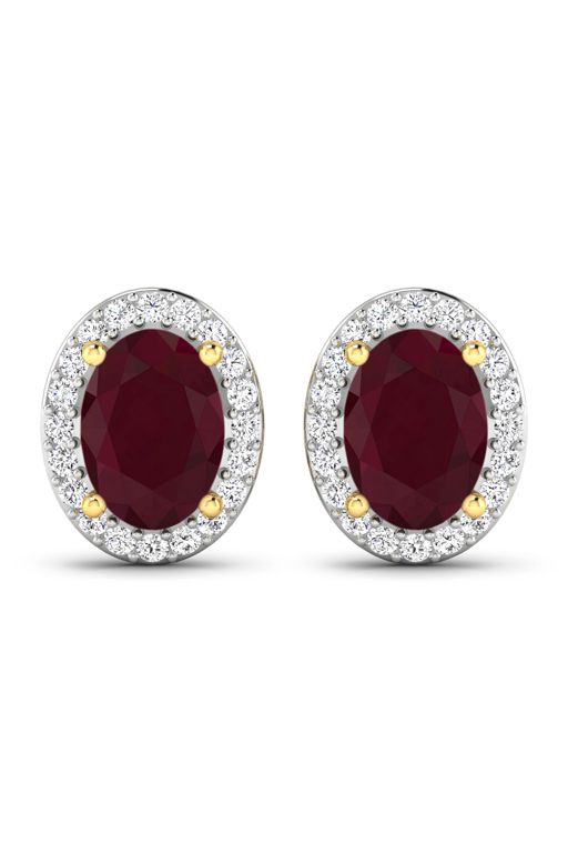 Pair of 14k Gold Ruby and Diamond Earrings