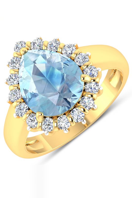 14k Gold Aquamarine and Diamond Ring