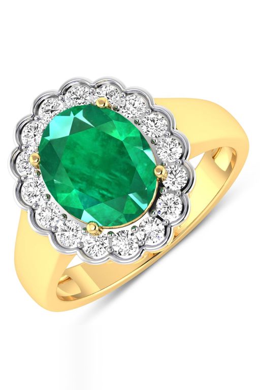 14k Gold Emerald and Diamond Ring