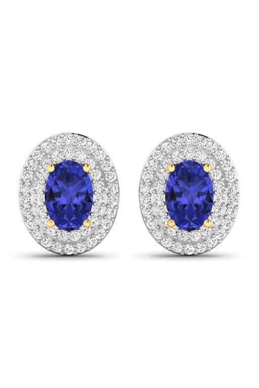 Pair of 14k Gold Tanzanite and Diamond Earrings