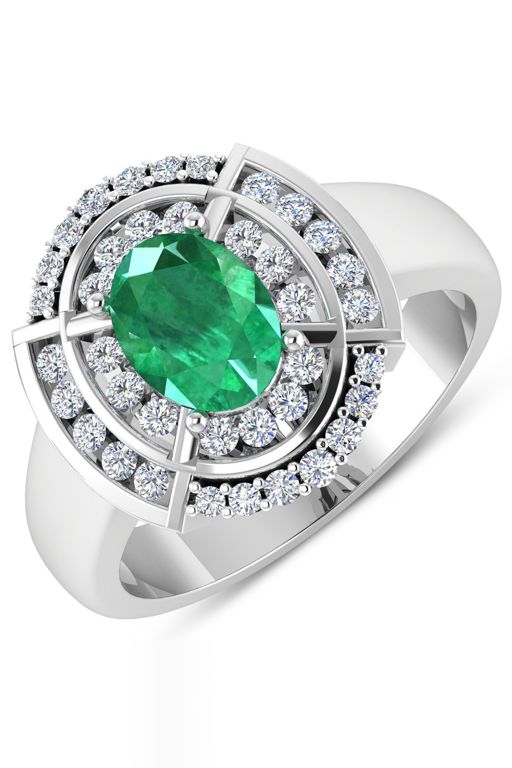 14k White Gold Emerald and Diamond Ring