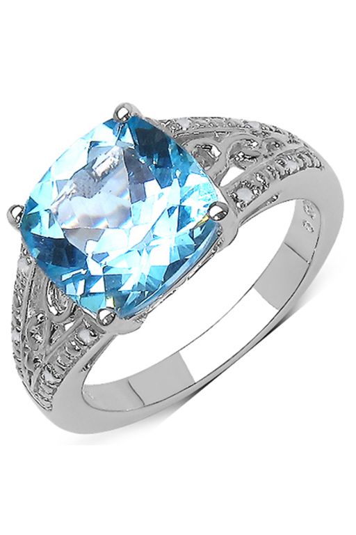 Sterling Silver Topaz and Diamond Ring