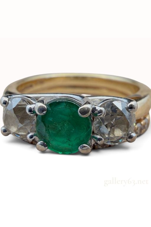 14k Yellow Gold Emerald and Diamond Ring