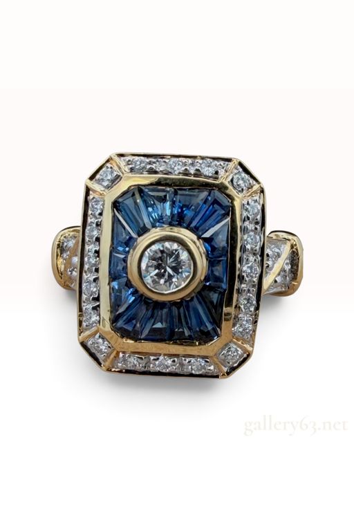 18k Yellow Gold Diamond and Sapphire Ring