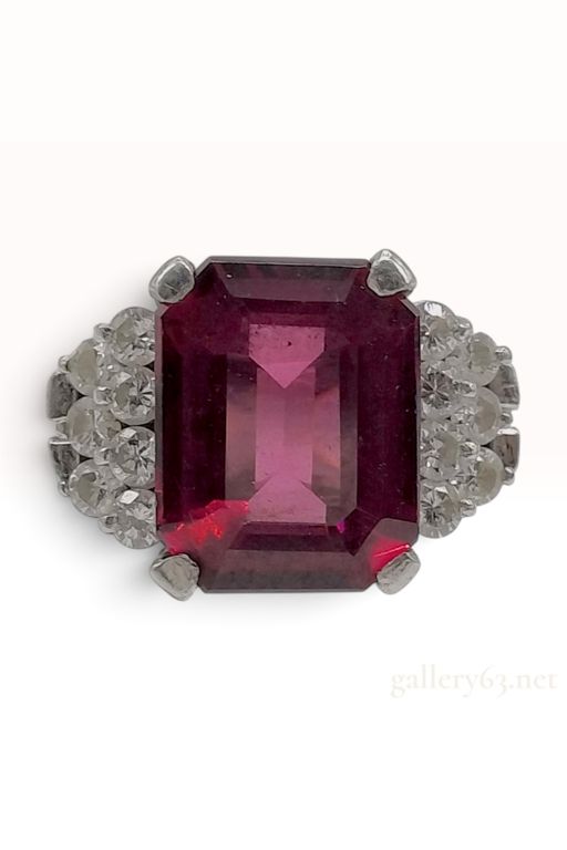Platinum Garnet and Diamond Cocktail Ring