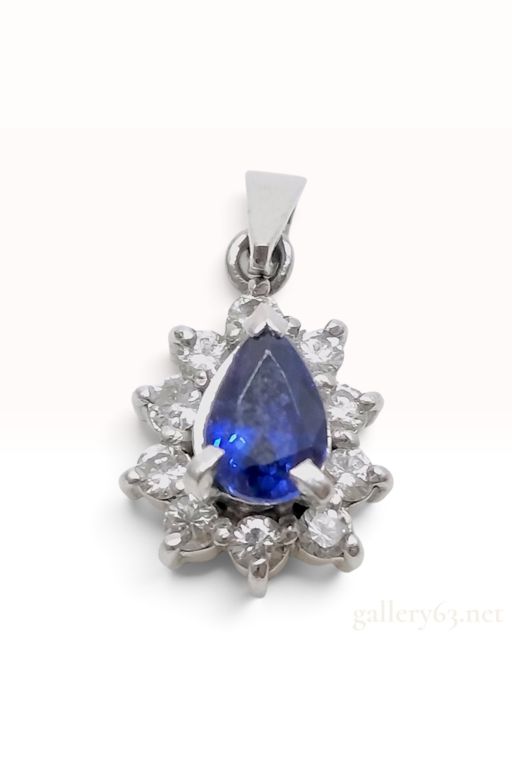 Platinum Sapphire and Diamond Cluster Pendant