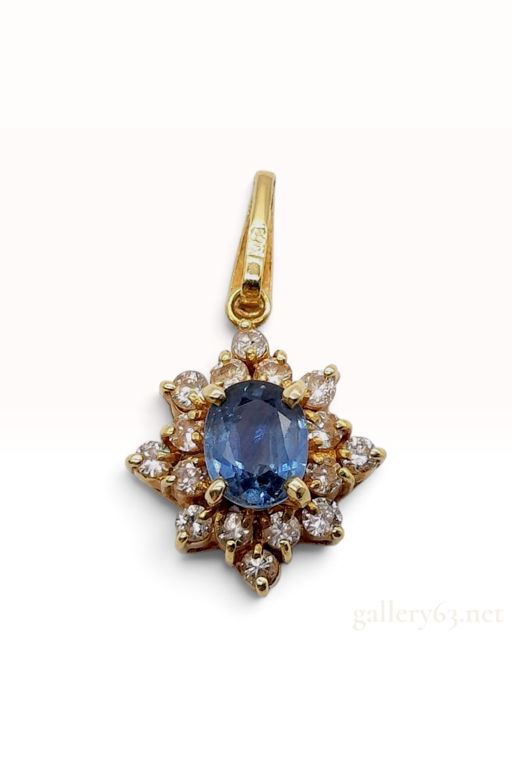 18k Gold Sapphire and Diamond Cluster Pendant