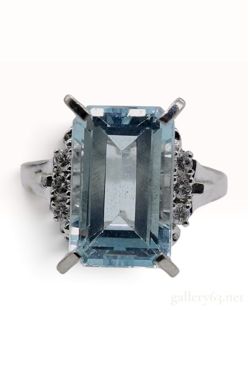Platinum Aquamarine and Diamond Cocktail Ring