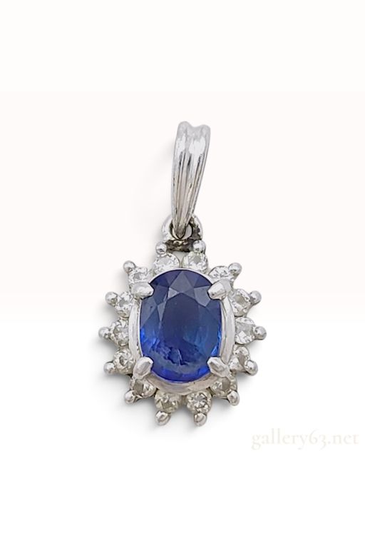 Platinum Sapphire and Diamond Halo Pendant