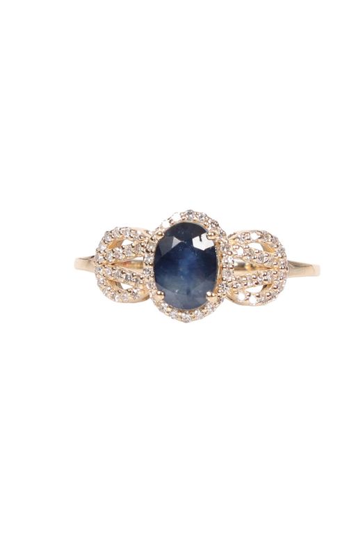 14k Yellow Gold Sapphire and Diamond Ring