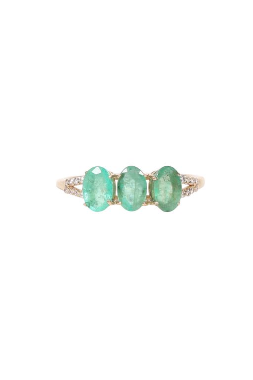 14k Yellow Gold Emerald and Diamond Dress Ring