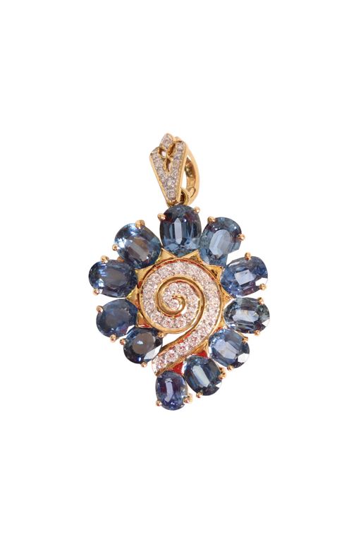 Yellow Metal Sapphire and Diamond Pendant/Brooch
