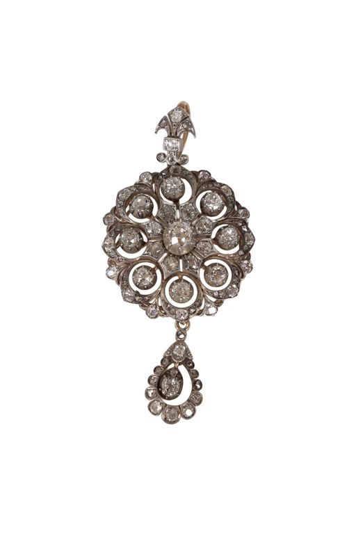 Silver and Gold Diamond Flower Pendant/Brooch