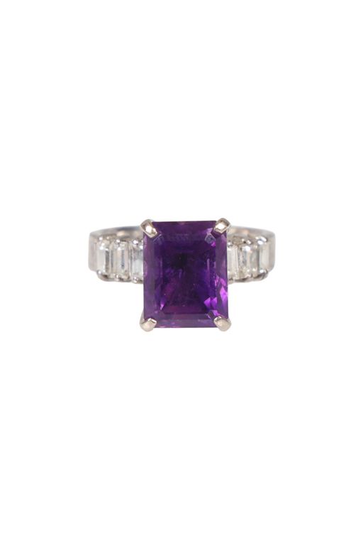 White Metal Amethyst and Diamond Dress Ring