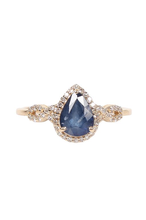 14k Yellow Gold Sapphire and Diamond Cluster Ring