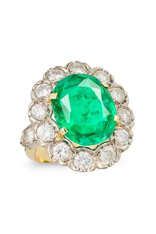 18k Gold Emerald and Diamond Ring