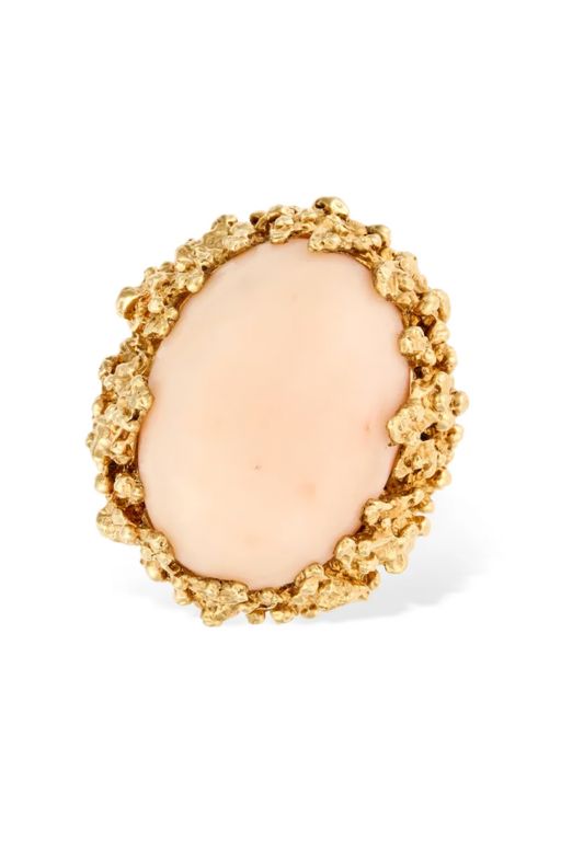 18k Yellow Gold Coral and Diamond Ring
