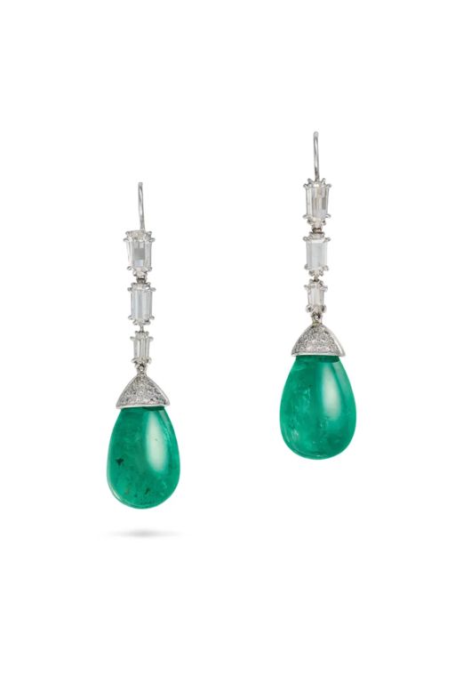 Pair of Emerald and Diamond Earrings
