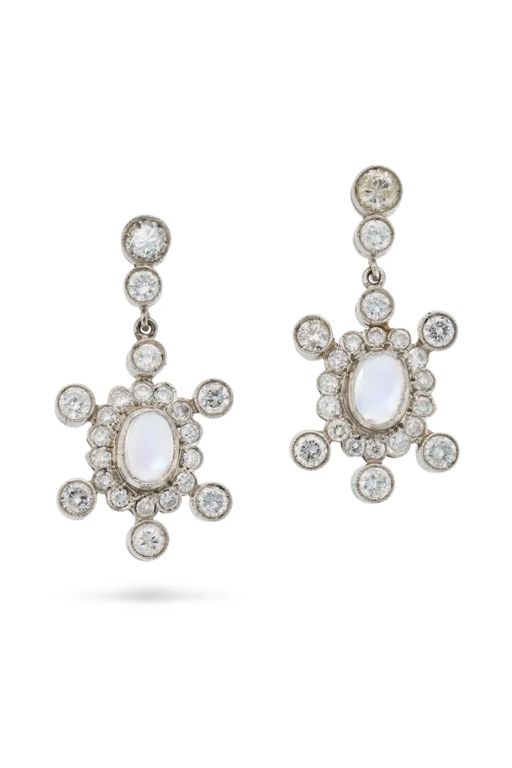 Pair of Moonstone and Diamond Earrings
