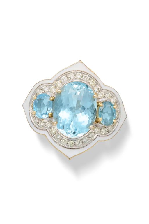 14k Gold Aquamarine and Diamond Ring